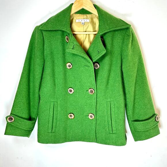 CAbI Cropped Green Blazer Woman’s 4 Holiday Brat Winter wool double breasted - Picture 1 of 14